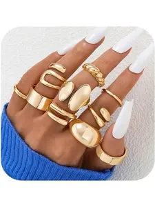 10 PCS Gold Rings Set for Women Non Tarnish, 18K Gold Plated Chunky Stackable Rings, Statement Stacking Womens Ring Pack
