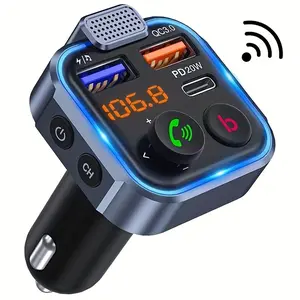 Universal Car FM Transmitter with USB PD Charger, Hands-Free Calling, Hi-Fi Bass, MP3 Player Receiver