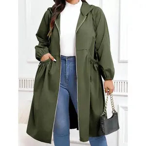 Plus-size women’s fashionable casual hooded windbreaker—a stylish, lightweight outdoor sports jacket suitable for all seasons and ideal for everyday wear
