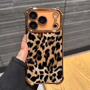 Fashion Leopard Print Texture Pattern Transparent Phone Case for Iphone 17/17 Pro/17Air/17Promax, 16/16Pro/16Promax/16Plus, 15/15Plus/15Pro/15Promax, 14/14Plus/14Pro/14Promax, 13/13Pro/13Promax, 12/12Pro/12Promax, 11/11Pro/11Promax/Xsmax Golden Anti