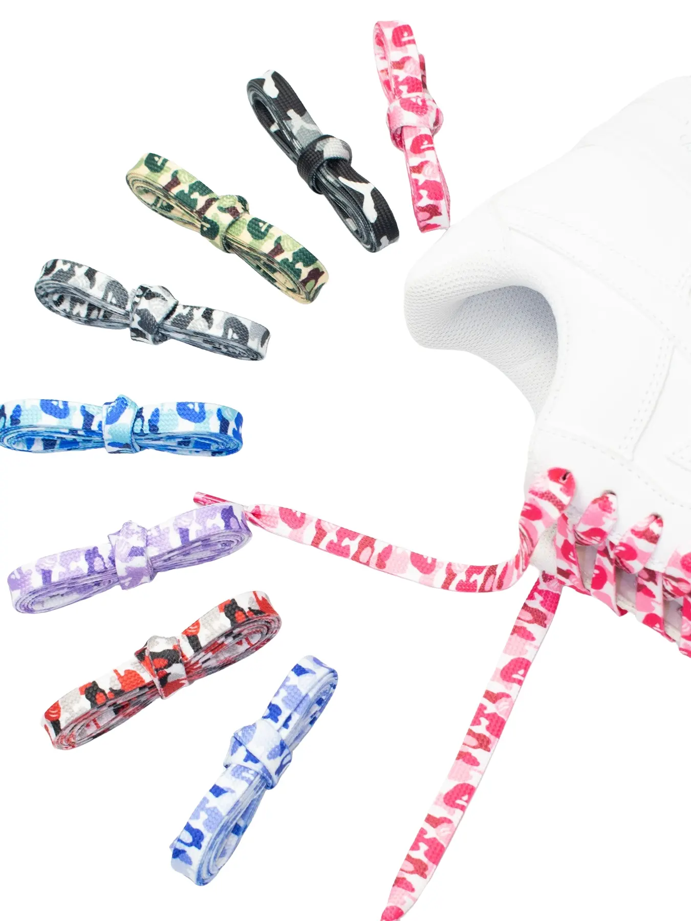 2 Pairs 8mm Camouflage Asymmetric Shoelaces Silver Color Cloud Pattern Trendy Creative Shoe Laces Shoe Strings