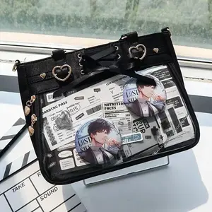 Transparent Ribbon Bow Black Ita Bag Women Harajuku Aesthetic Large Capacity Shoulder Bags Lady Versatile Satin Handbag Bolso