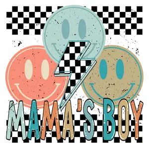 Mama's Boy Smiley Face and Black Check  Direct To Film Print, DTF Print, Ready To Press Print For T-Shirts