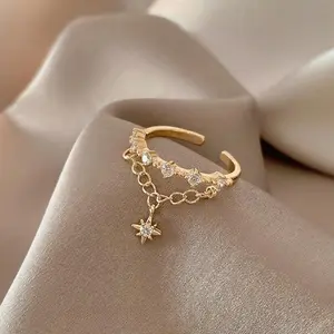 Women's 2026 Trendy Starburst Zircon Chain Ring - Sparkling Crystal-Inlaid, Adjustable Open Band, Minimalist Dainty Finger Jewelry for Party, Daily Wear, Birthday Gift