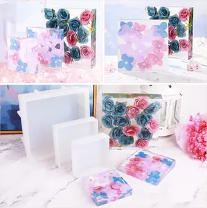 3Pcs Square Silicone Molds for Resin,Large Resin Mold Glossy Deep Square Molds 6.6''x 2'' w (with 2 Small Square or Rectangular molds) Deep Epoxy Resin Molds for Flowers Bouquet Preservation