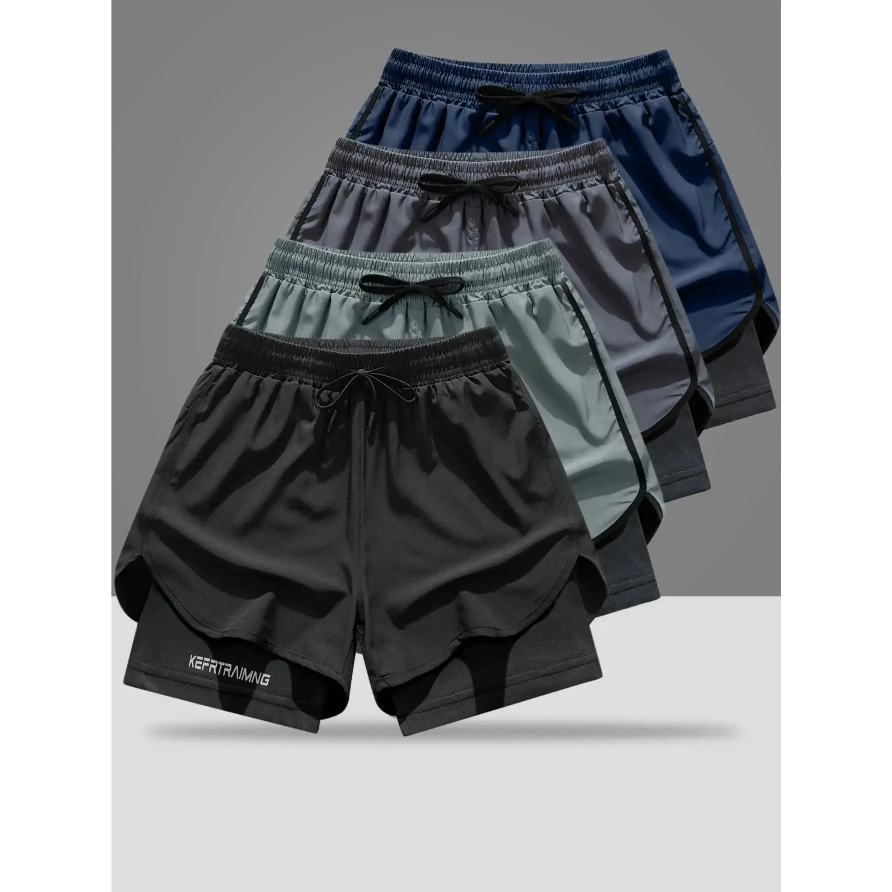 essential shorts，shorts for the summer，men shorts，shorts for summer，4-pack with double-layer design sports shorts, featuring a loose outer layer and breathable quick-dry liner perfect for running, workouts, and everyday casual wear summer