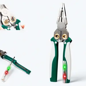 Stainless Steel 8-in-1 Wire Stripper Pliers with Voltage Test, Cable Cutting, Stripping, Crimping and Splitting Tool for Home, DIY and Electrical Work