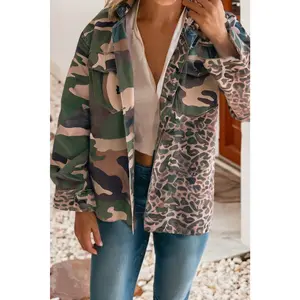 Leopard Camo Patchwork Oversize Shacket: Brown