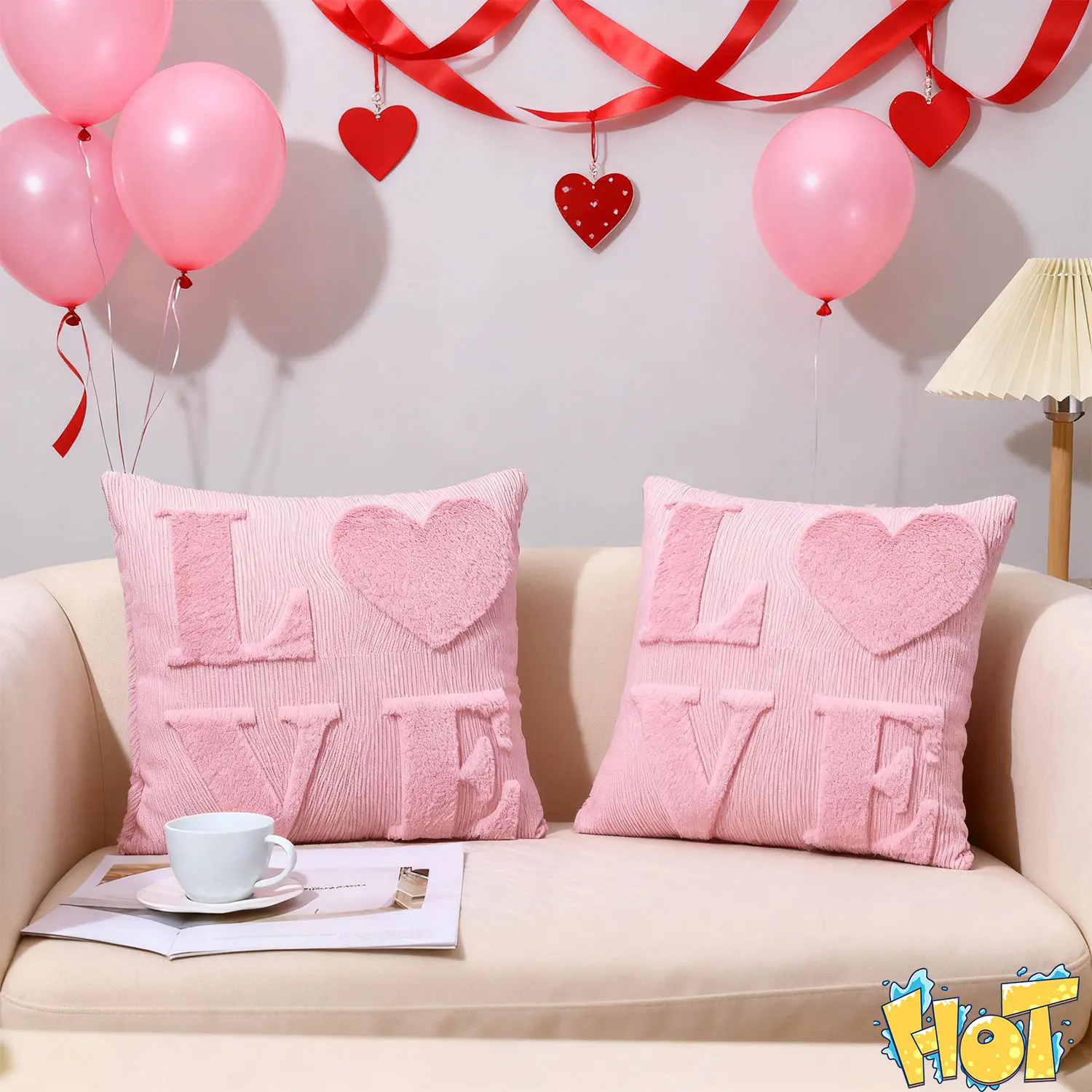 2-Pack Valentine's Day Faux Fur Wool Pillow Covers Set, 18x18 in Soft Polyester Cushion Cases, Decorative for Sofa, Perfect Anniversary Gift (Home & Festive Decor Supplies), Soft Padded Cushion, Valentines Day