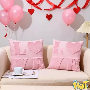 2 Set Valentines Day Soft Plush Love Heart Pillow Covers 18 x 18 Inch Faux Fur Wool Decorative Anniversary Cushion Case for Sofa Home Decoration Valentine's Day Perfect Gift