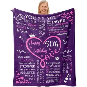 1PC 50th birthday gift blanket for her, 50th birthday gifts, 50th birthday decorations for women, creative happy 50th birthday gifts, 50th birthday gifts for mom, wife, 50th birthday blanket, Soft Cozy Blanket