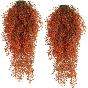 Fall Faux Hanging Plants 4 Pcs Artificial Fall Plants Large Faux Hanging Plant Autumn Fall Hanging Vines Wall Plants Thanksgiving Home Garden Wedding Party Decorative Indoor Outdoor Decor(Orange 4Pcs)