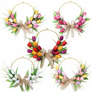 Colorful Spring Flower Bow Easter Wreath, Plastic Holiday Door Decor, Perfect for Easter, Spring Parties, Weddings, Baby Showers