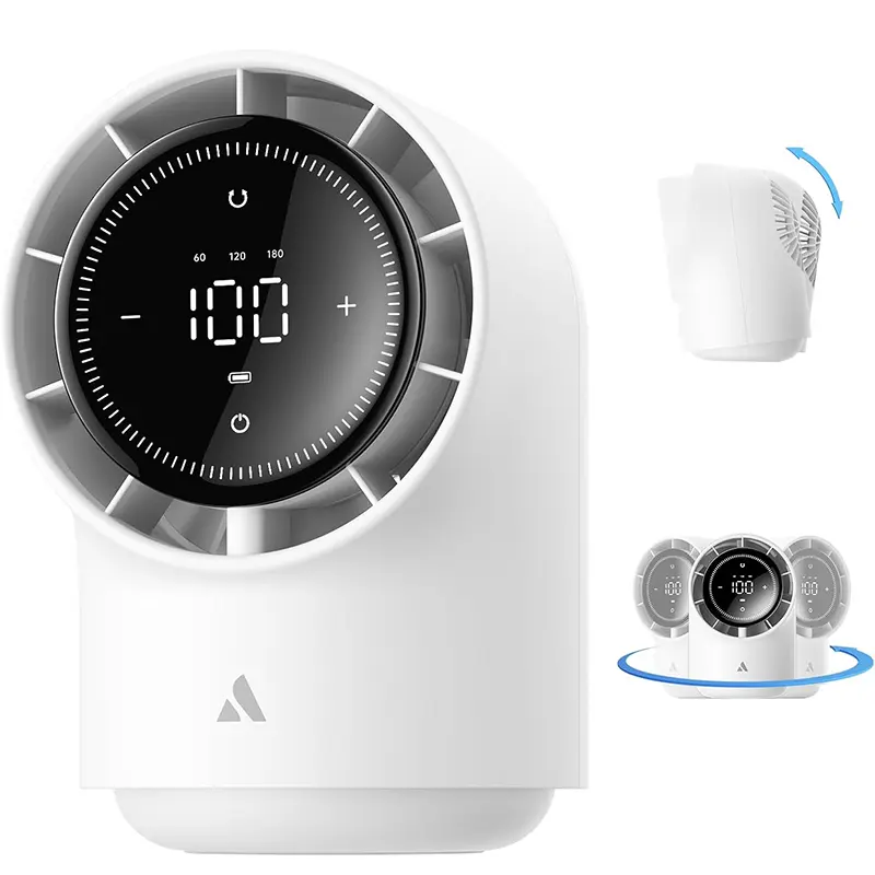Summervibes Desk Fan, Touch Control 100 Speeds Quiet Bedroom Digital Display 8000mAh 3 Oscillation Angles Battery Powered Small Desktop Table Fan for Bedroom, Bedside, Office, Travel - White Beige
