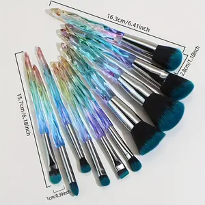 10pcs Crystal Transparent Handle Makeup Brushes Set - Kabuki Powder Foundation Concealer Eye Shadow Eyeliner Eyebrow Brush - Ideal Gift For Makeup Beginners