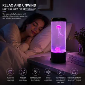 Jellyfish LED Night Light, Mini Aquarium Mood Lamp with Color-Changing Ambient Lighting, Decorative Home Night Lamp graduation gift box