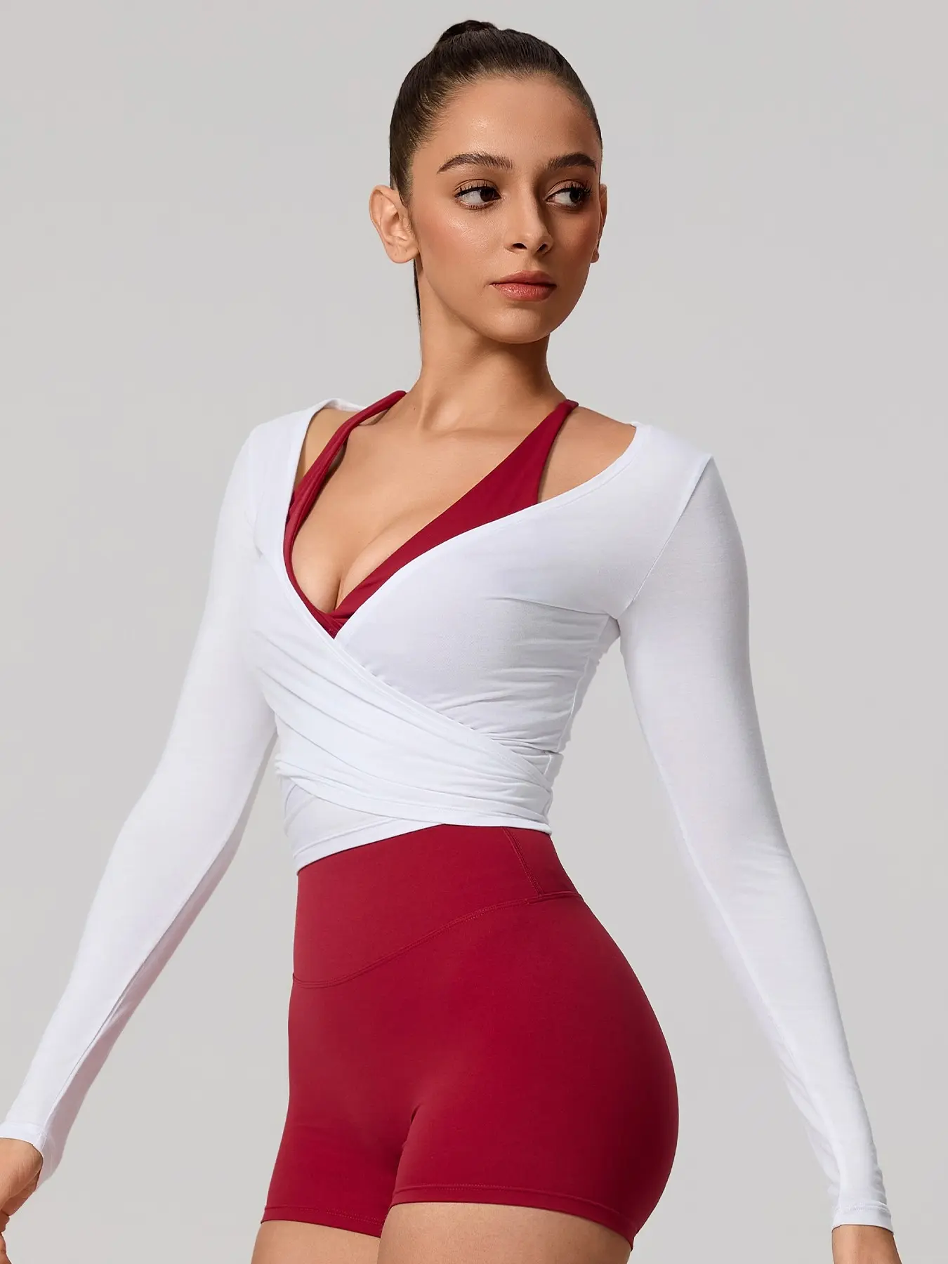 Lightweight Breathable Long Sleeve Yoga Hoodie, Adjustable Lace-Up Design, Sporty Loose-Fit, All Seasons, Plain Pattern, Gym Wear, Fitness Top
