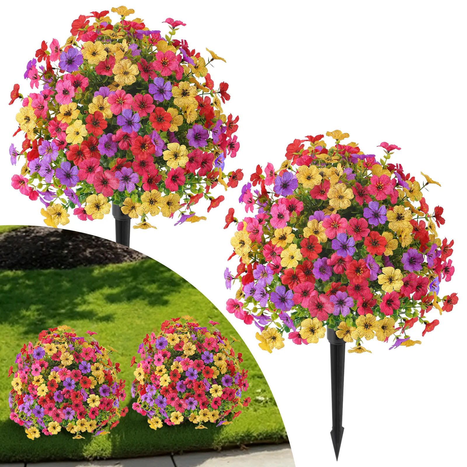 Spring & Summer Artificial Flower Garden Stakes, Realistic UV-Resistant Outdoor Decor, Waterproof, Windproof, Durable Spike, Low-Maintenance for Yard, Patio & Lawn summerwins