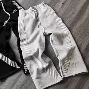 Y2K Style Sweats - Grey & Black Archive Striped Track Pants for Men and Women