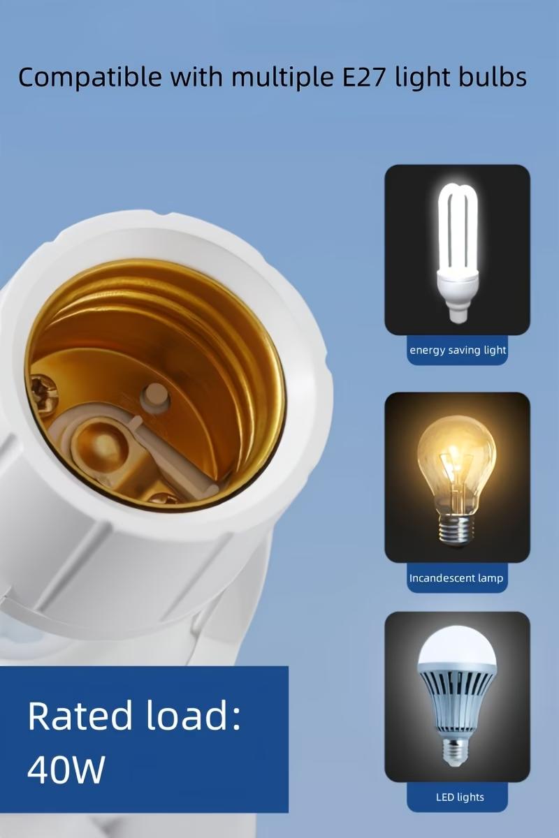 Motion Sensor E27 Light Socket Converter, Adjustable Delay Time Switch, Color Temperature Control, Base, Home Use Bulb Adapter