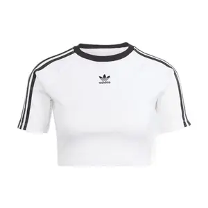 Adidas 3-Stripes Baby Tee White Women's Classic Cropped Top with Iconic Stripes Embroidered Logo Soft Stretchy Fabric for Everyday Casual Wear