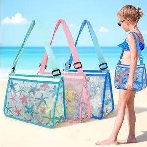 Kids Beach Toy Mesh Bag with Zipper, Shell Collecting Drawstring Pouch for Sand Play Storage, Portable Net Carry-All for Swim Gear, Picnic & Outdoor Activities, Essential Sand Accessories for Boys and Girls, Zippered Storage.