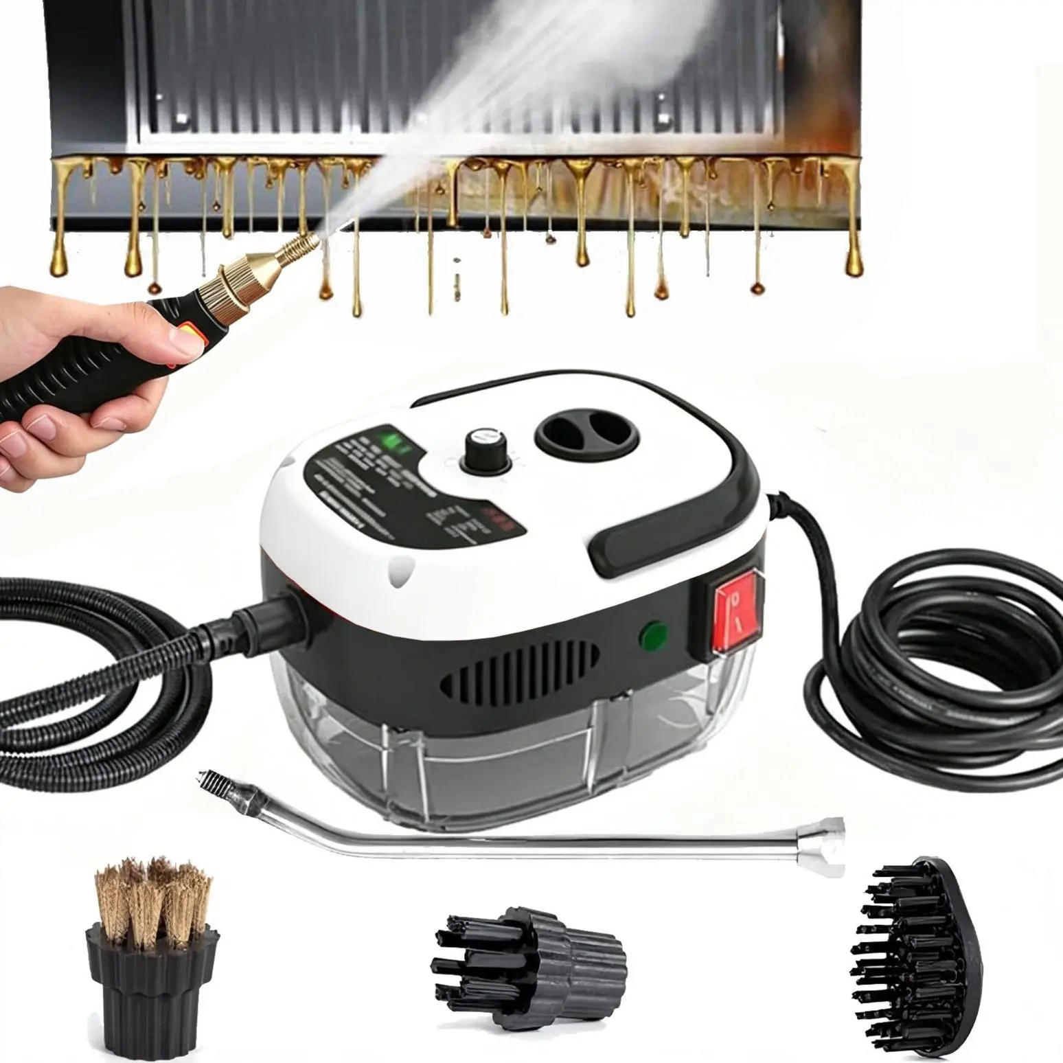 Portable Steam Cleaner 2500W, Handheld Steamer with 4 Accessories, 6 Levels & 15s Fast Heat-Up, No-Chemical Multi-Surface Cleaning for Home & Auto White