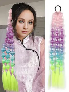 26" Ombre Festival Elastic Band Lantern Bubble Braid Synthetic Hair Ponytail Extension For Daily Christmas New Year Carnival Music Festival use