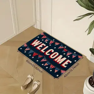 Patriotic Welcome Floor Mat, Red White Blue Star Indoor Door Mat, 4th of July Entryway Rug for Kitchen Bathroom Front Door Decor