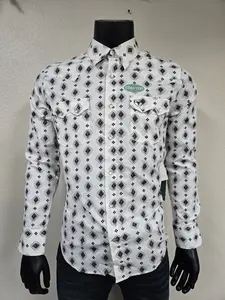 Platini Mens Western Modern Fit Shirt with Snaps - White