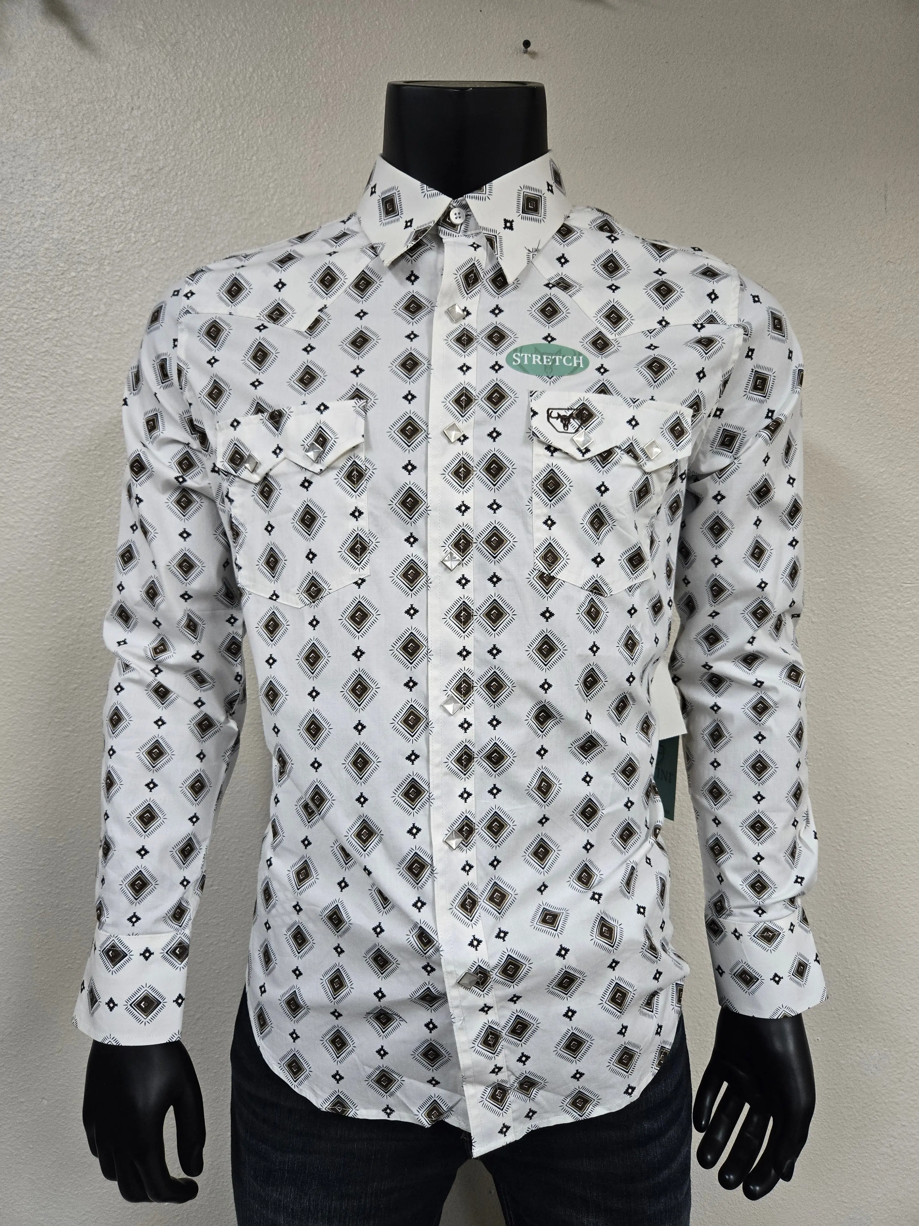 Platini Mens Western Modern Fit Shirt with Snaps - White - TikTok Shop