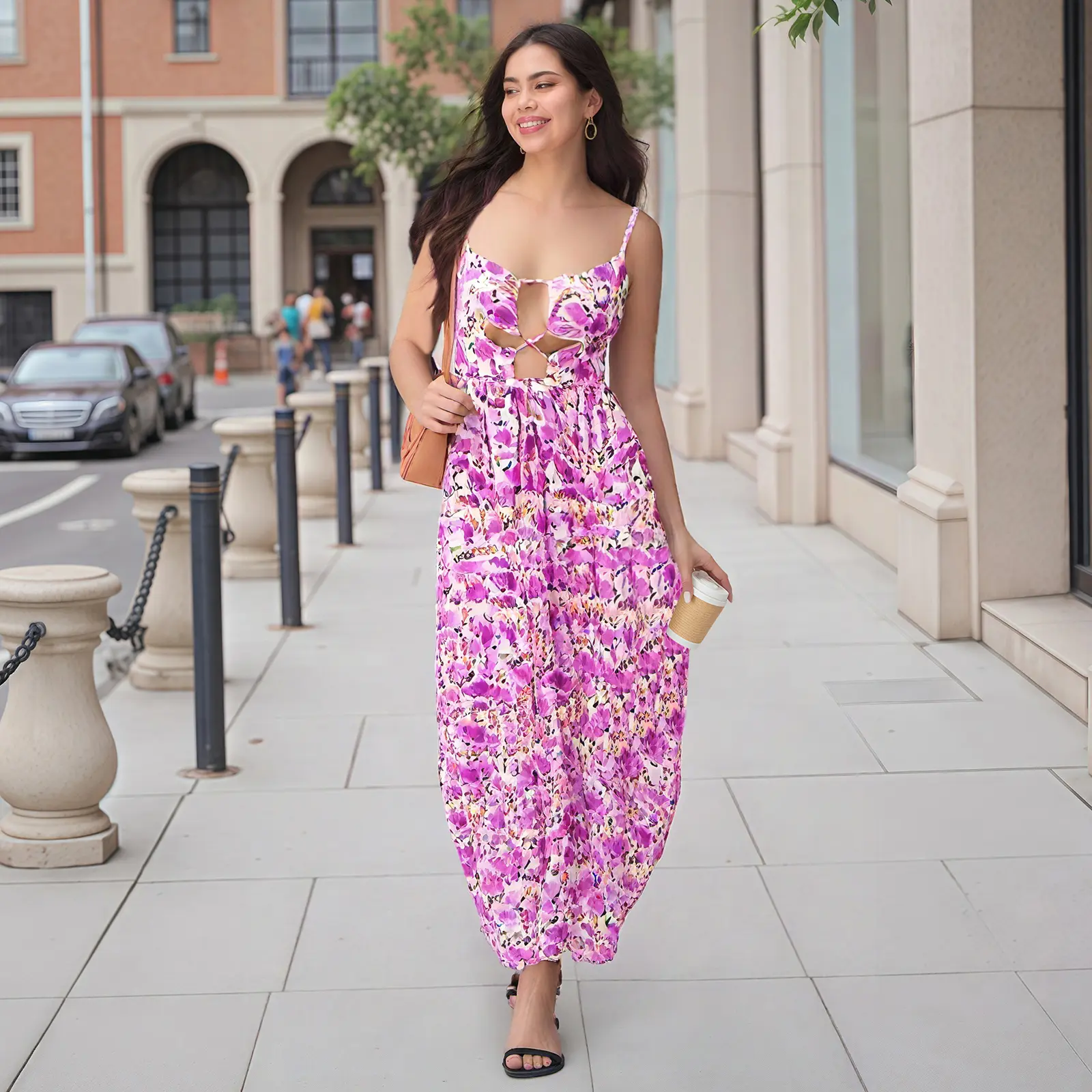 Women's Long Beach Dress Sleeveless Spaghetti Strap Cross Tie-up Front  Floral Print Dress Midi Slip Dress Outdoorfun - TikTok Shop