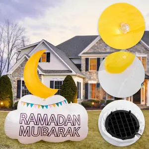 Ramadan Inflatables Outdoor Yard Decorations - Islamic Crescent & Cloud Double-Side Decor (Eid Mubarak & Ramadan Mubarak) with LED Lights, Suitable for Ramadan, Eid-ul-Fitr, and Eid-ul-Adha Set Ornaments
