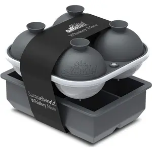 Large Silicone Premium Ice Trays 2-Pack Combo, 2 Inches Big Cubes & 2.5 Inches Sphere Ice Molds - BPA Free Easy Release Craft Ice Maker for Gifting Whiskey Cocktails - Gray