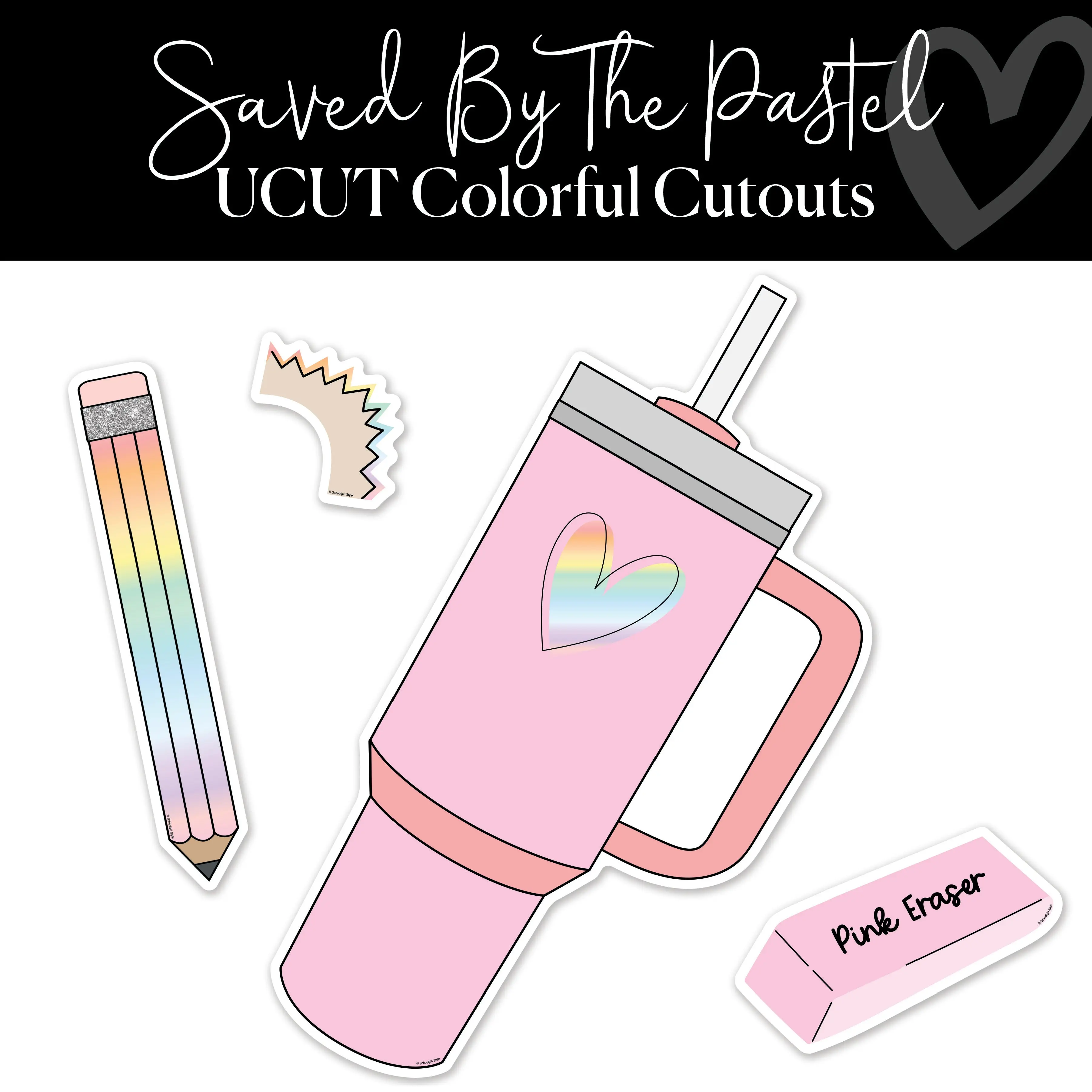 Pastel Travel Cup and Pencil Jumbo Bulletin Board Cutouts | Saved By The Pastel