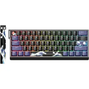 x XVX 60% Percent Keyboard with Strap, H61 Wired Aluminum Gaming Keyboard, Hot Swappable, Kanagawa Anime PBT Keycaps, RGB Backlit, Cherry Profile, Sound Absorbing Pads, Creamy Linear