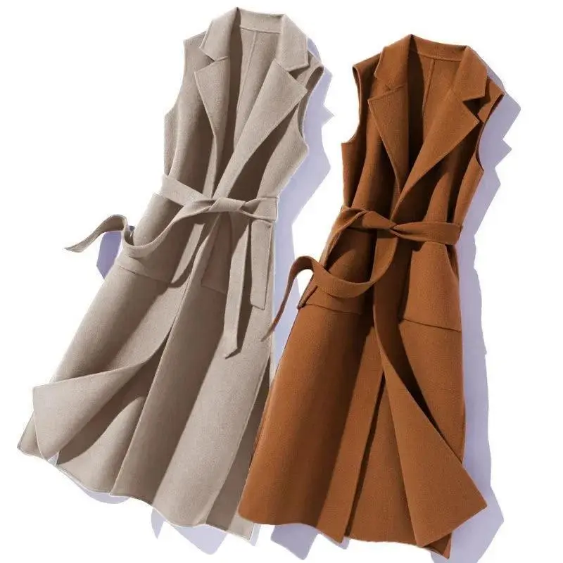 Fashionable New Style Women's Woolen Vest 2026 Long Shoulder Jacket Stylish Suit Collar Clip-On Autumn/Winter Piece Tops Womenswear Casual Formal Garment Gilet Summer Basic Black Fitted Minimalist