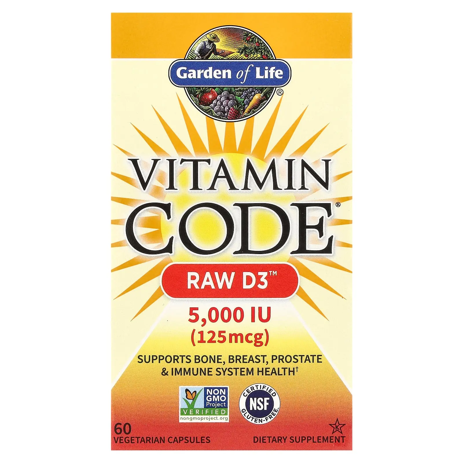 Garden of Life Vitamin Code®, RAW D3™, 125 mcg (5,000 IU), 60 Vegetarian Capsules