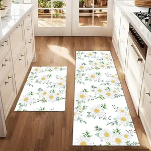 2Pcs Spring daisy sunflower flowers Floor mat set including farmhouse kitchen Rug dining room flooring laundry room decorative carpet mat Floral Rugs