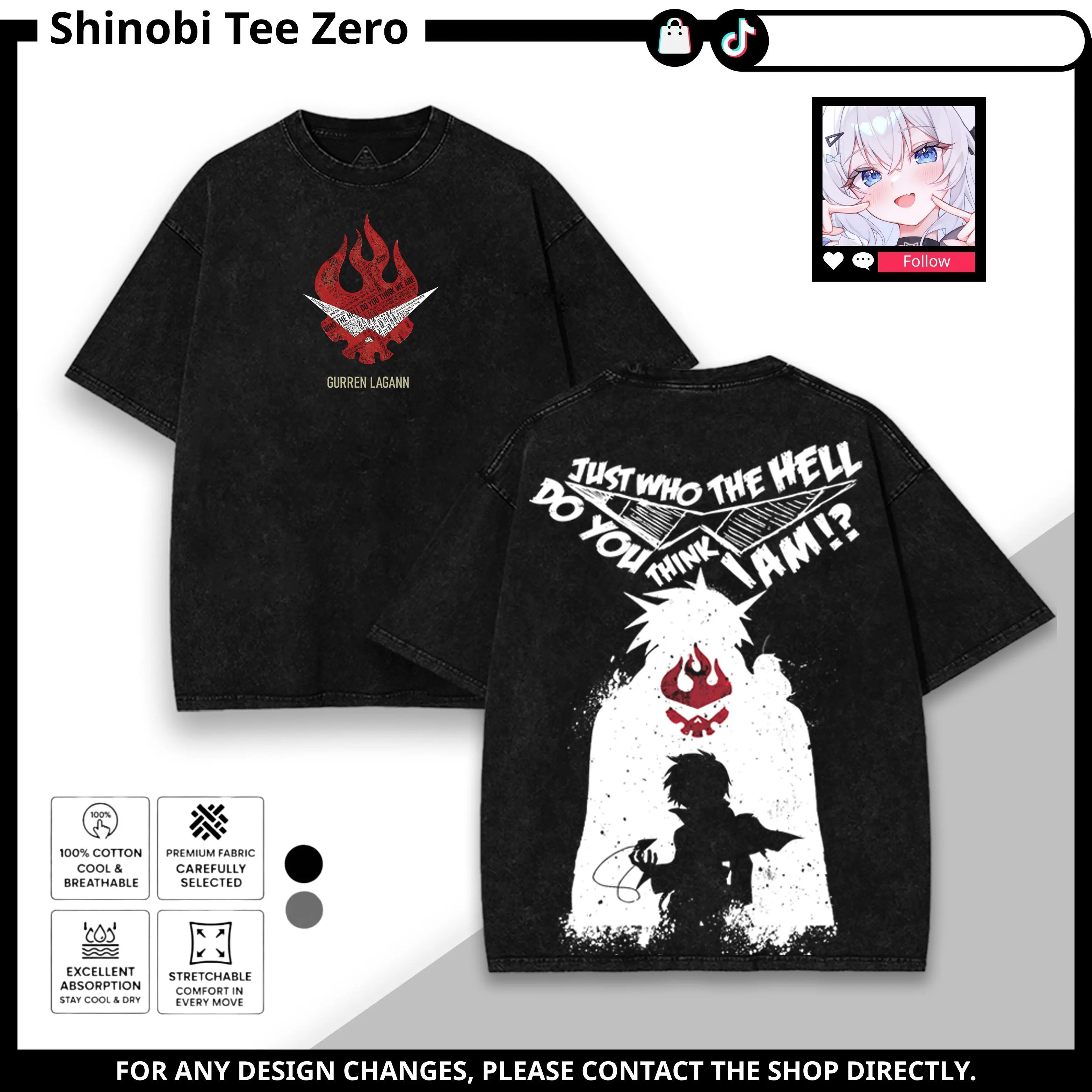 Tengen Toppa Gurren Lagann Vintage T-Shirt – Spiral Power Mecha Anime good Graphic Tee Tanktop Sweatshirt Hoodie, Washed Black Oversized Unisex Streetwear Shirt