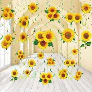 30 Pieces Sunflower Hanging Swirls Decorations Sunflower Foil Swirls Ceiling Wall Decor for Themed Birthday Shower Party Supplies