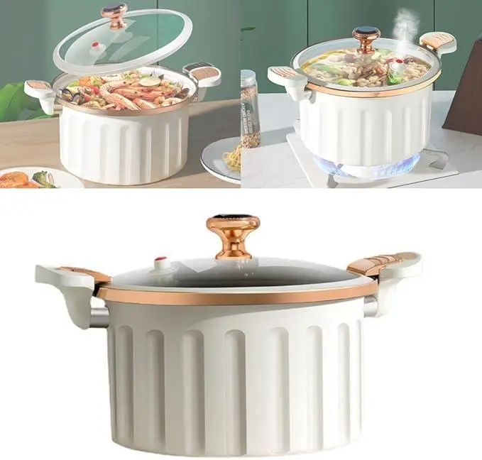 "3-in-1 Non-Stick Enamel Micro Pressure Cooker | 2.11Gal Large Oval Pot for Soup, Stew & Slow Cooking | Push-Pull Lock Safety Design, Stainless Steel & Ceramic Coated Cookware (Induction Compatible)