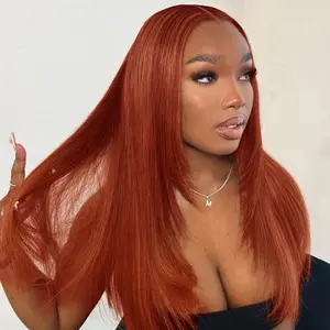 [LIVE SUPER DEAL] 250% Density West Kiss Glueless Brunt Orange Human Hair Wigs Layered Straight 5x5 Lace Closure Wig Pre Plucked With Natural Hairline