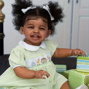 24 inch 60cm Reborndoll Babydolls Full Body Cloth Reborn Hand Dyed Curly Hair 2 Teeth Vivid Black Girl Christmas Holiday Gifts