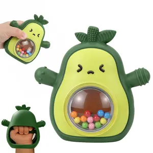 Baby Rattle Teething Toys Silicone Avocado Teething Mitten Sensory Toys for Grasping Chewing Sucking Hearing Needs-Baby Teether for Teething Relief-BPA Free Infant Toys Baby Shower Gifts (Green)