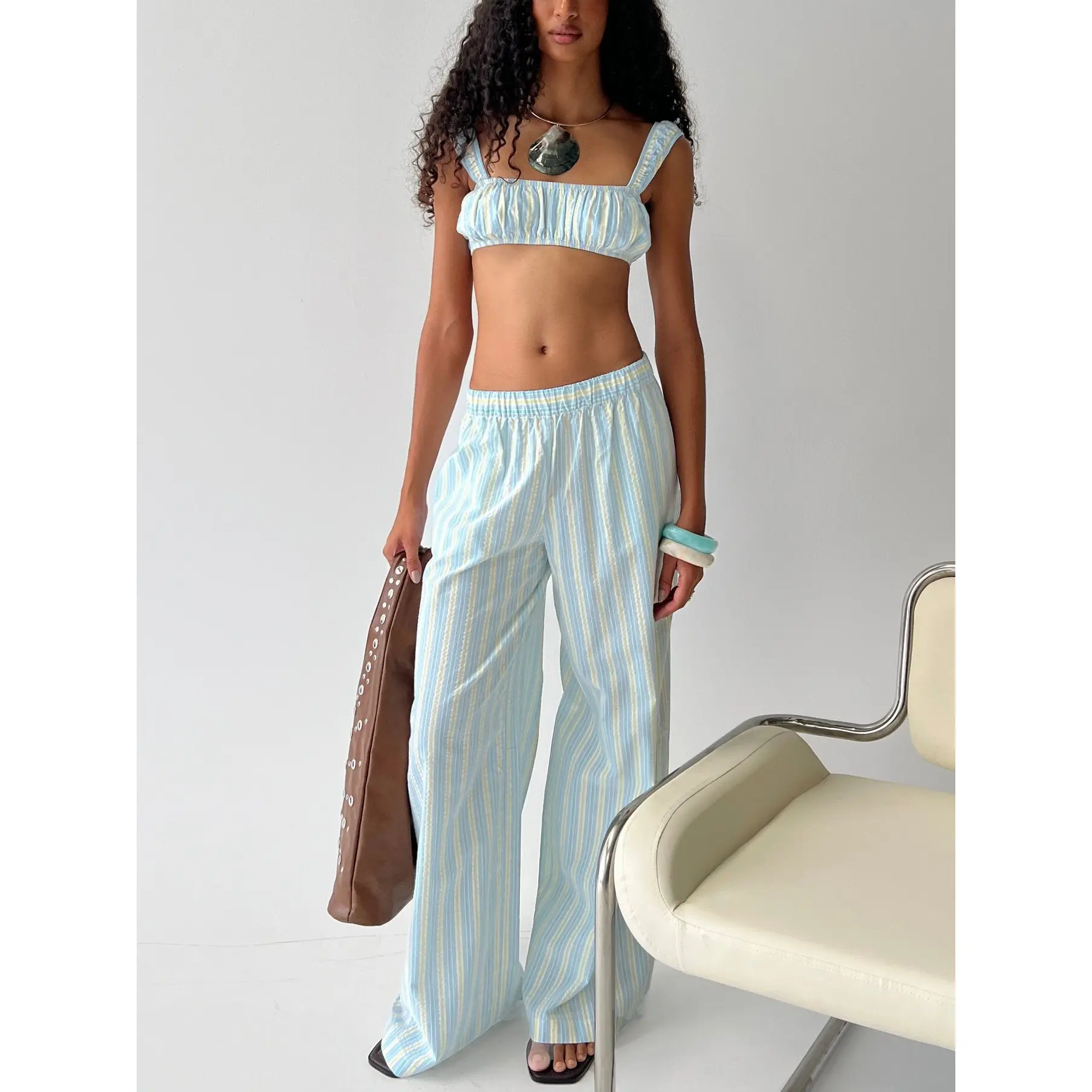 Talyssa Elasticated Waist Pants Blue Stripe