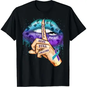 Suicide Prevention Awareness Short-Sleeve Round Neck Casual T-Shirt, Still Here Still Strong And Fighting For Hope Sports Top