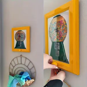 TikTok Viral Candy Frame – Wall-Mounted Candy Dispenser Picture Frame for Home & Office, Easy Access Snack Dispenser for Candies, Nuts, Dog & Cat Treats, Decorative Yellow Bottle Design, Unique Gift Idea for Holidays, Parties, Halloween & Home Décor