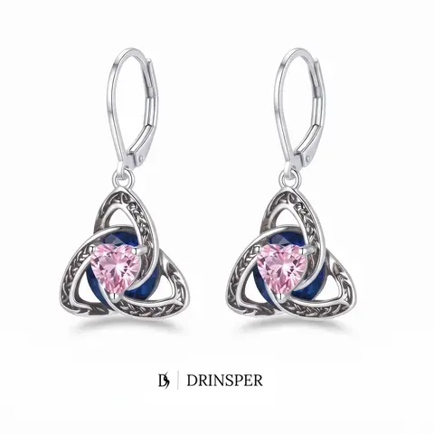 DRINSPER Women's Celtic Knot Trinity Triquetra Crystal Dangle Earrings, Silver-Plated Copper Jewelry for Women with AAA Zircon Accents, Hypoallergenic Lever-Back Faith Love Unity Accessories, Gift for Daily Wear