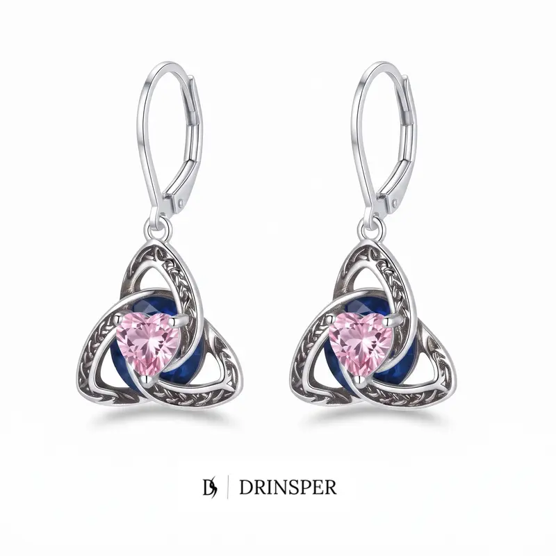 DRINSPER Women's Celtic Knot Trinity Triquetra Crystal Dangle Earrings, Silver-Plated Copper Jewelry for Women with AAA Zircon Accents, Hypoallergenic Lever-Back Faith Love Unity Accessories, Gift for Daily Wear